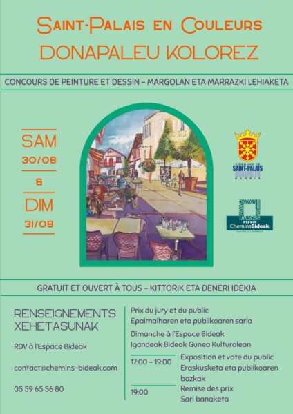 Concours de peinture "Saint-Palais en couleurs" le samedi 30 août et dimanche 31 août. Ouvert à tous. Incription gratuite.